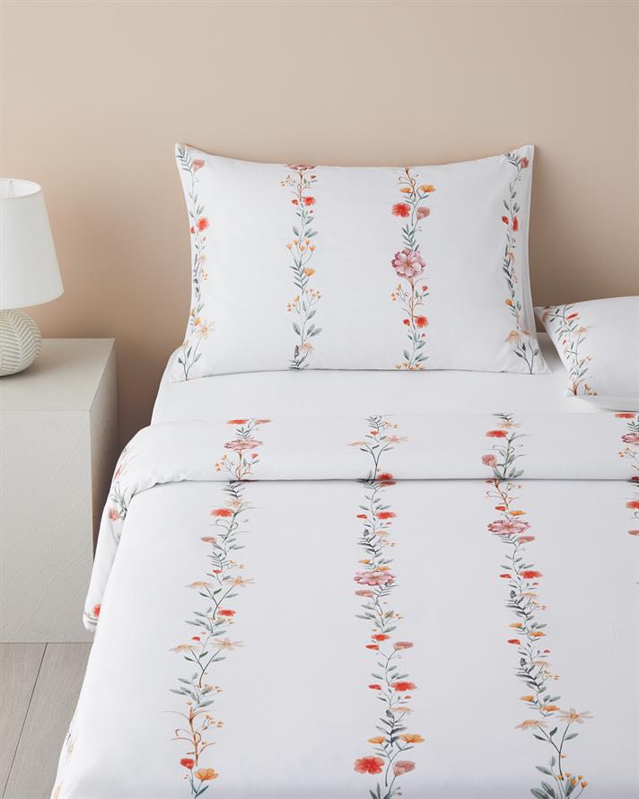 Lenjerie de pat completa, pentru o persoana, bumbac-viscoza, 160x220 cm/100x200 cm/50x70 cm, alb-roz