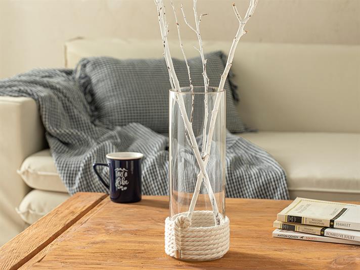 Vază, Rope, sticlă, 12x12x30 cm, bej