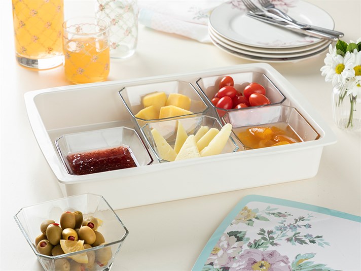 Rosalinda 3 Melamine Capped Breakfast Container 40x20 cm White-Blue