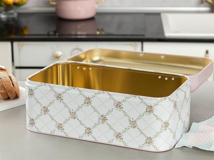 Rosalinda Metal Rectangular Bread Box 20,9x36,5x16,3 cm Pink - White