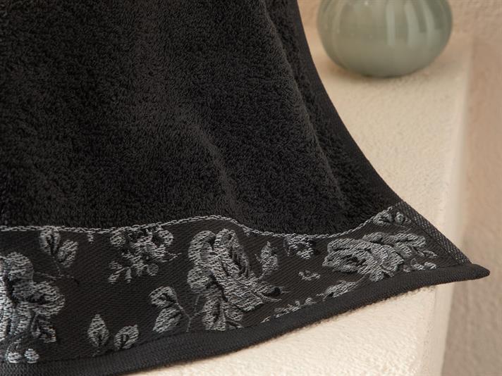 Rose Belle Bordered Hand Towel 30x40 cm Anthracite