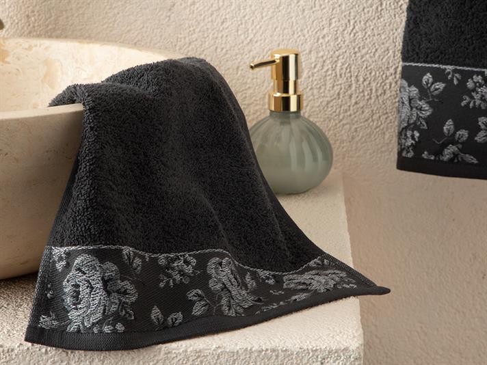 Rose Belle Bordered Hand Towel 30x40 cm Anthracite