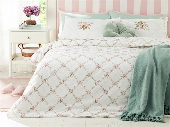 Rose, Set husă de pilotă cu față de pernă, pentru o persoană, bumbac, 160x220 cm/ 50x70 cm, roz deschis