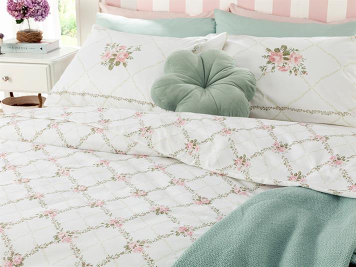 Rose, Set husă de pilotă cu față de pernă, pentru o persoană, bumbac, 160x220 cm/ 50x70 cm, roz deschis