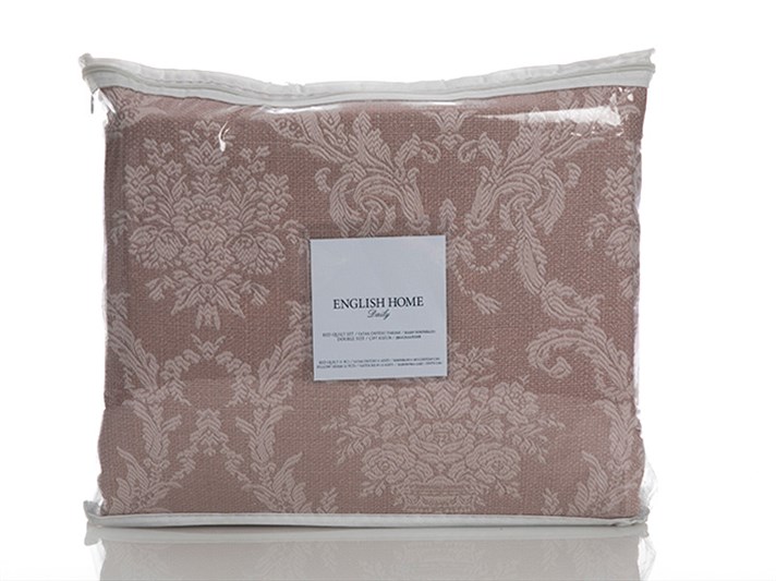 Rosy Damask  Jacard Persoană dublă  SET CUVERTURĂ DE PAT 240x260 cm Roz pulbere.