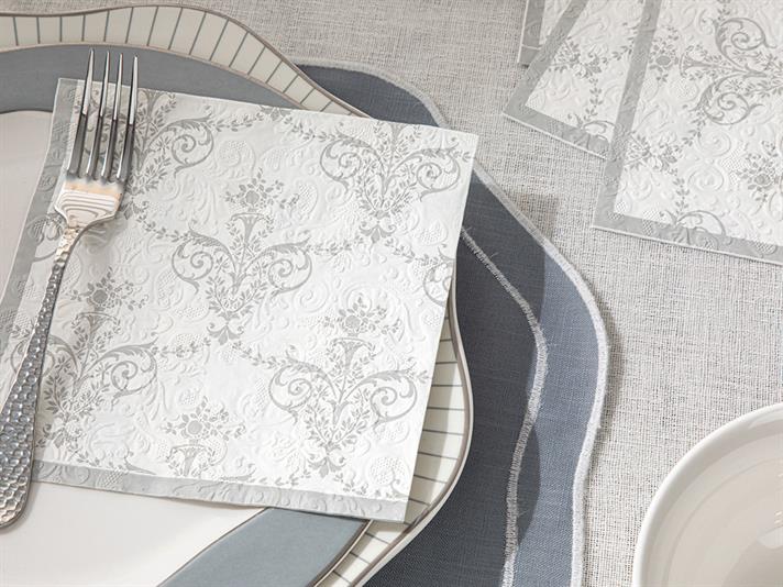 Royal Damask Paper 20 Set Tissue Napkin 33x33 cm Silver.
