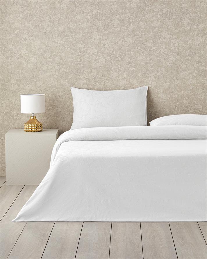 Royal Scroll Jacquard Bumbac Satinat Double Set Lenjerie De Pat 200x220 cm Alb