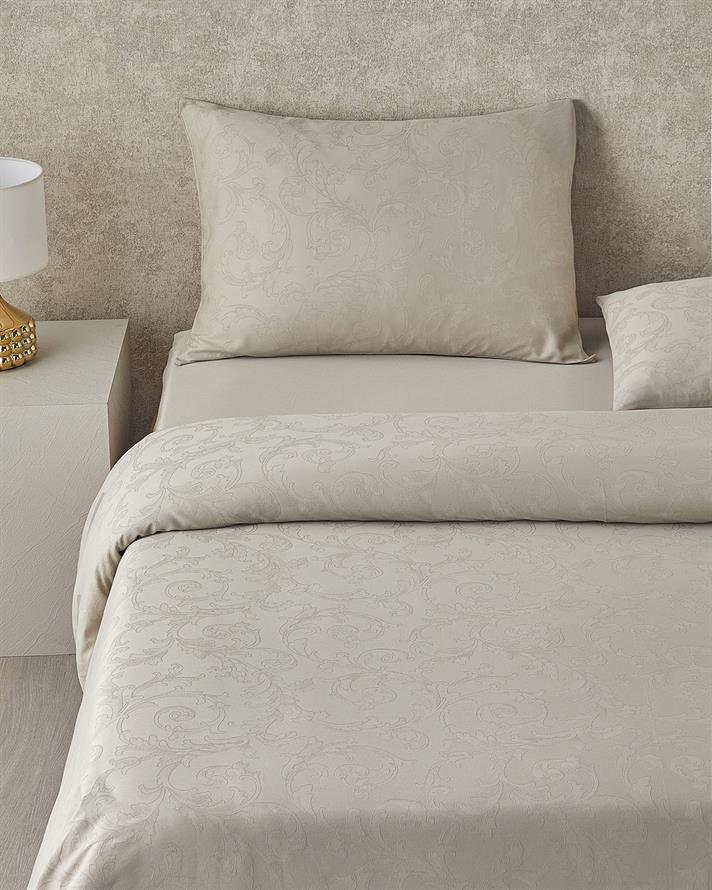 Royal Scroll Jacquard Bumbac Satinat Double Set Lenjerie De Pat 200x220 cm Culoarea Pietrei