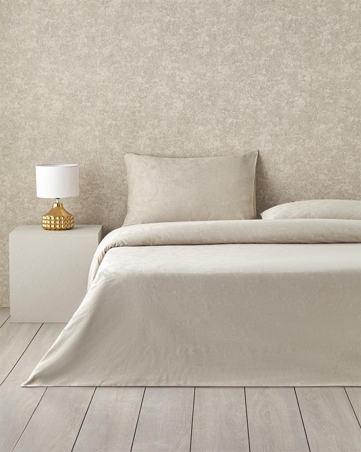 Royal Scroll Jacquard Bumbac Satinat Double Set Lenjerie De Pat 200x220 cm Culoarea Pietrei