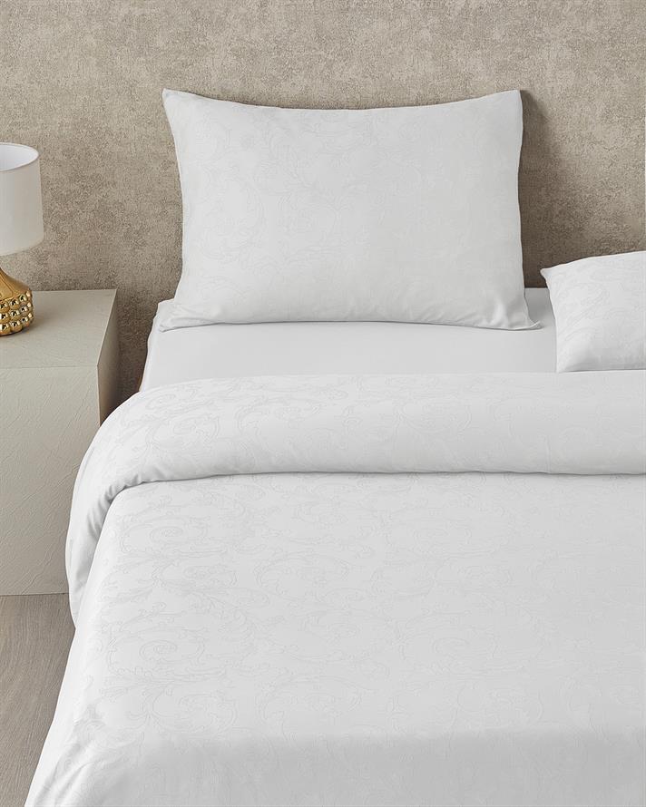 Royal Scroll Jacquard Bumbac Satinat King Size Set Lenjerie De Pat 240x220 cm Alb