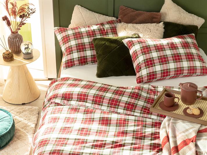 Royal Stewart Flanelă King Size Set Lenjerie De Pat 240x220 cm Roșu