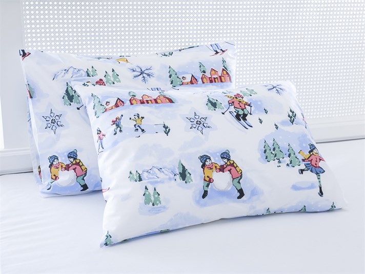 Sărbători de zăpadă Cu Bumbac Cu 2 Piese Față De Pernă 50x70 cm Albastru