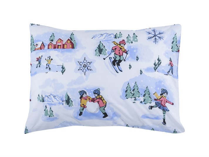 Sărbători de zăpadă Cu Bumbac Cu 2 Piese Față De Pernă 50x70 cm Albastru