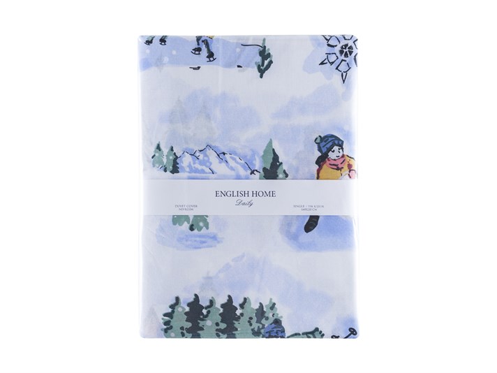 Sărbători de zăpadă Cu Bumbac Single Lenjerie De Pat 160x220 cm Albastru