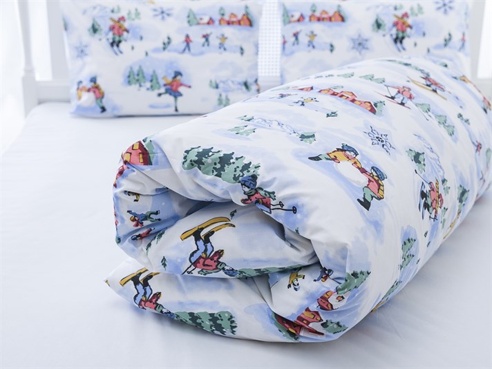 Sărbători de zăpadă Cu Bumbac Single Lenjerie De Pat 160x220 cm Albastru