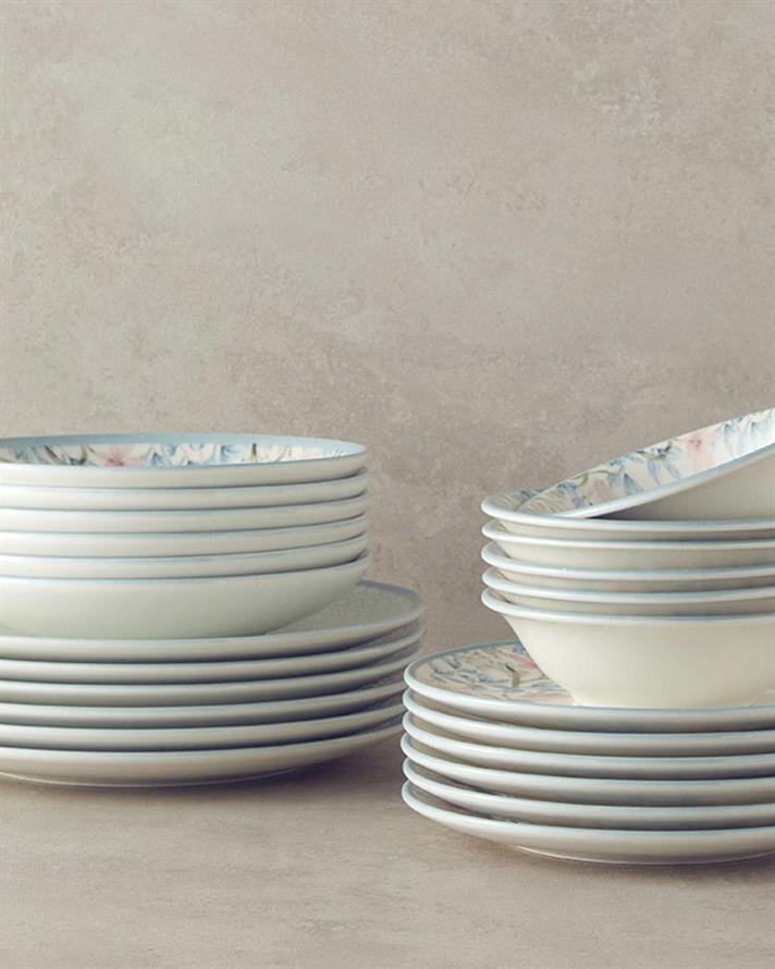 SAIGON PORȚELAN SERVICIU DE MASĂ 24 PARÇA 6 KIŞILIK ALBASTRU-ROZ