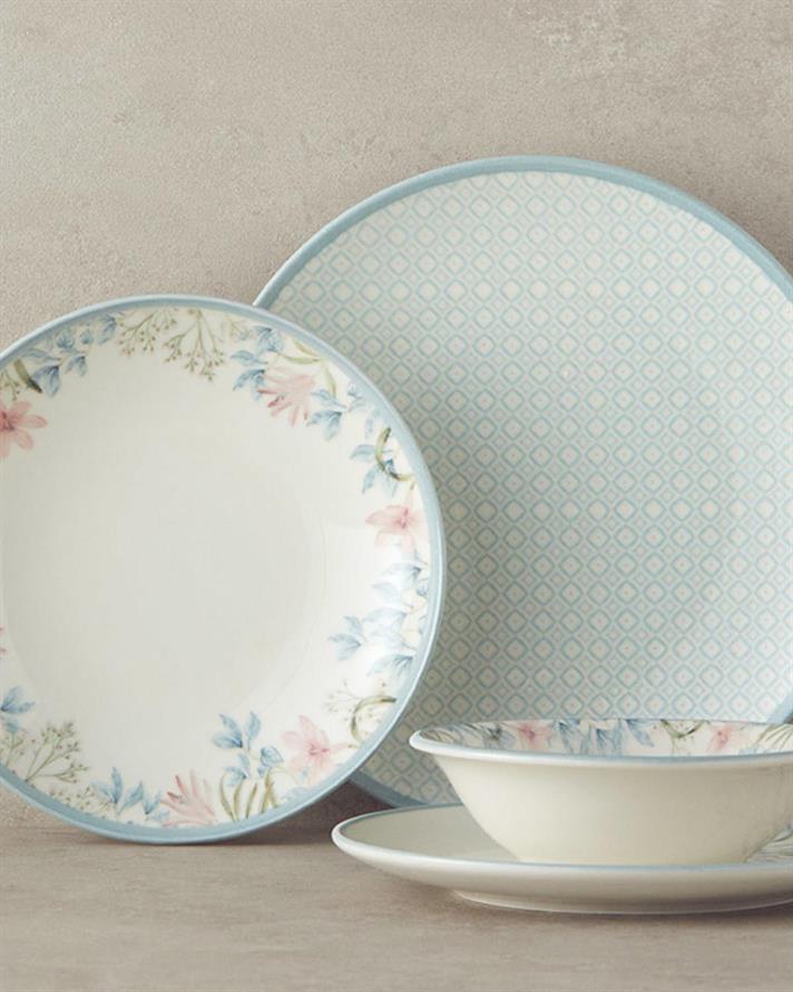 SAIGON PORȚELAN SERVICIU DE MASĂ 24 PARÇA 6 KIŞILIK ALBASTRU-ROZ