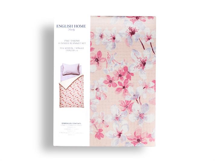 Sakura Joy Printed For One Person Summer Blanket Set 150x220 cm Pink
