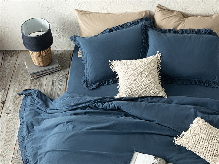 Sandy Pictură Antică Super King Set Lenjerie De Pat 260x220 cm Indigo.