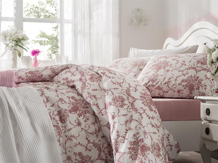 Scarlet TR Bumbac Single Set Lenjerie De Pat 160x220 cm Culoarea Trandafirului Uscat.