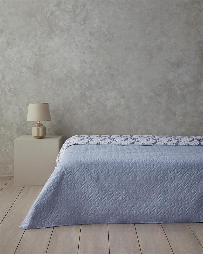 Cuvertura pat reversibila, pentru o persoana, Scroll Flowers, poliester, 160x220 cm, bleu