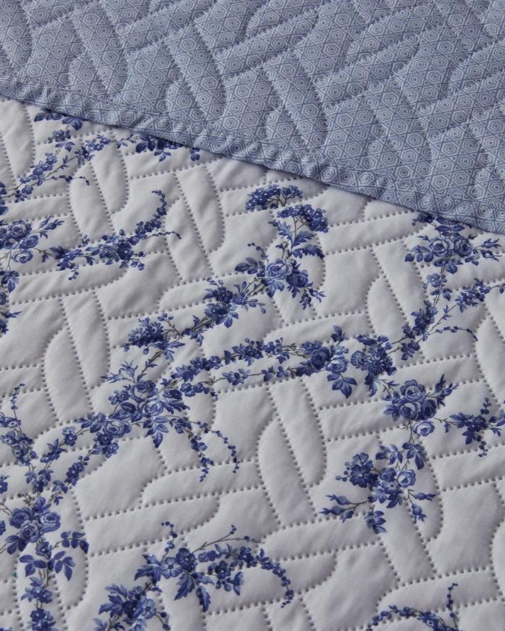 Cuvertura pat reversibila, pentru o persoana, Scroll Flowers, poliester, 160x220 cm, bleu