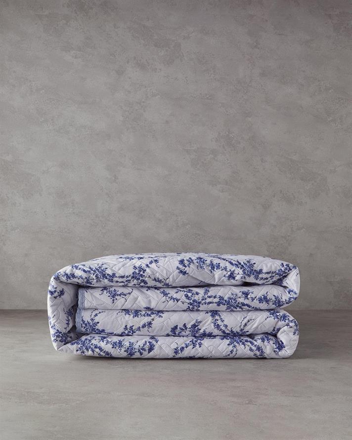 Cuvertura pat reversibila, pentru o persoana, Scroll Flowers, poliester, 160x220 cm, bleu