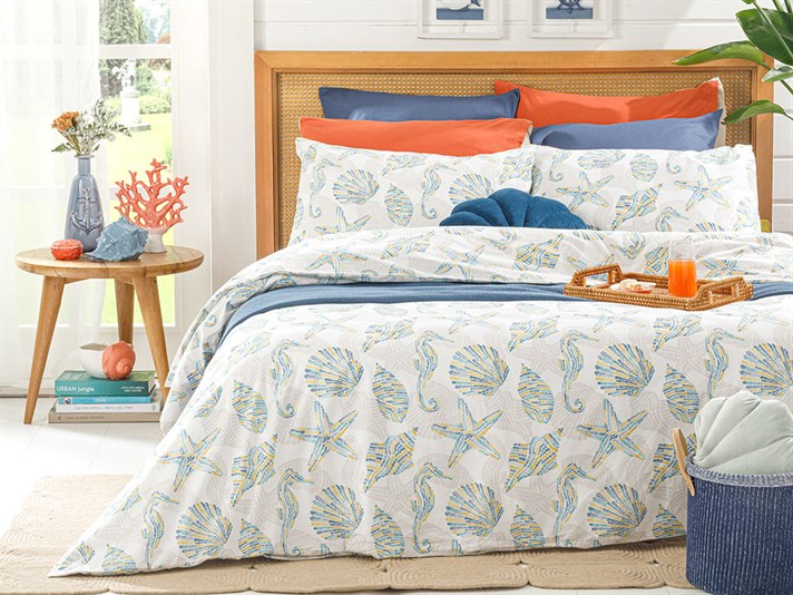 Sea Pop Cu Bumbac King Size Set Lenjerie De Pat 240x220 cm Albastru