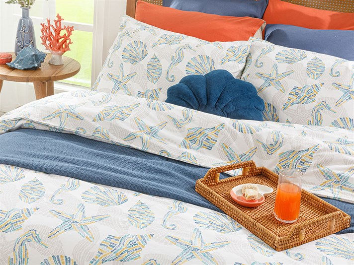 Sea Pop Cu Bumbac Double Set Lenjerie De Pat 200x220 cm Albastru