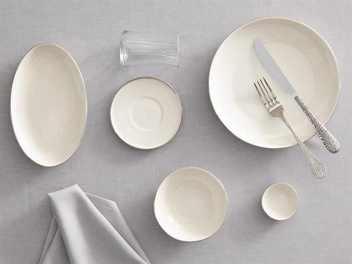 Serviciu de masă pentru mic dejun, Torino, porțelan, 26 piese pentru 6 persoane, argintiu