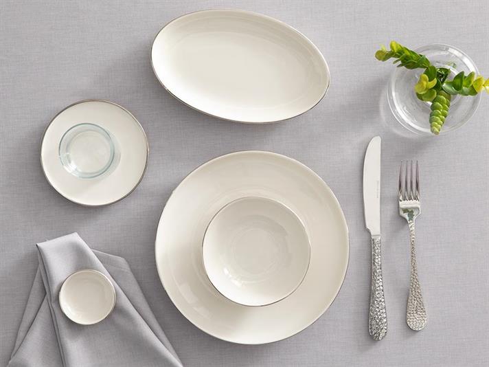 Serviciu de masă pentru mic dejun, Torino, porțelan, 26 piese pentru 6 persoane, argintiu