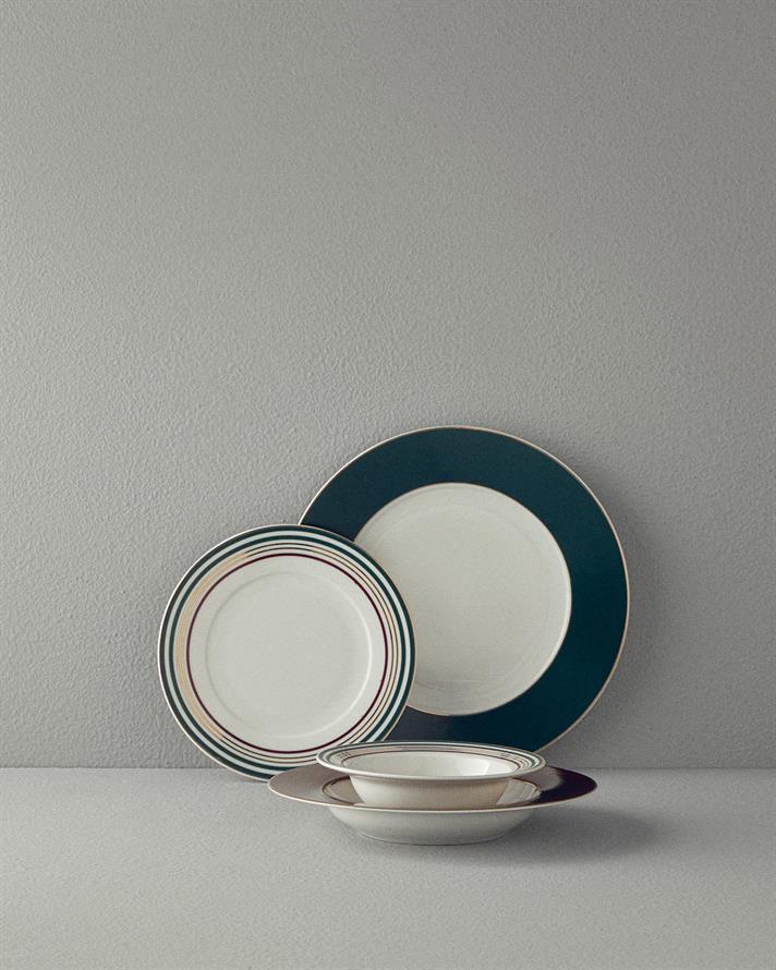 Serviciu de masa, Padova, portelan, 24 buc pentru 6 persoane, verde-visiniu