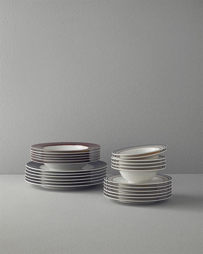 Serviciu de masa, Padova, portelan, 24 buc pentru 6 persoane, verde-visiniu