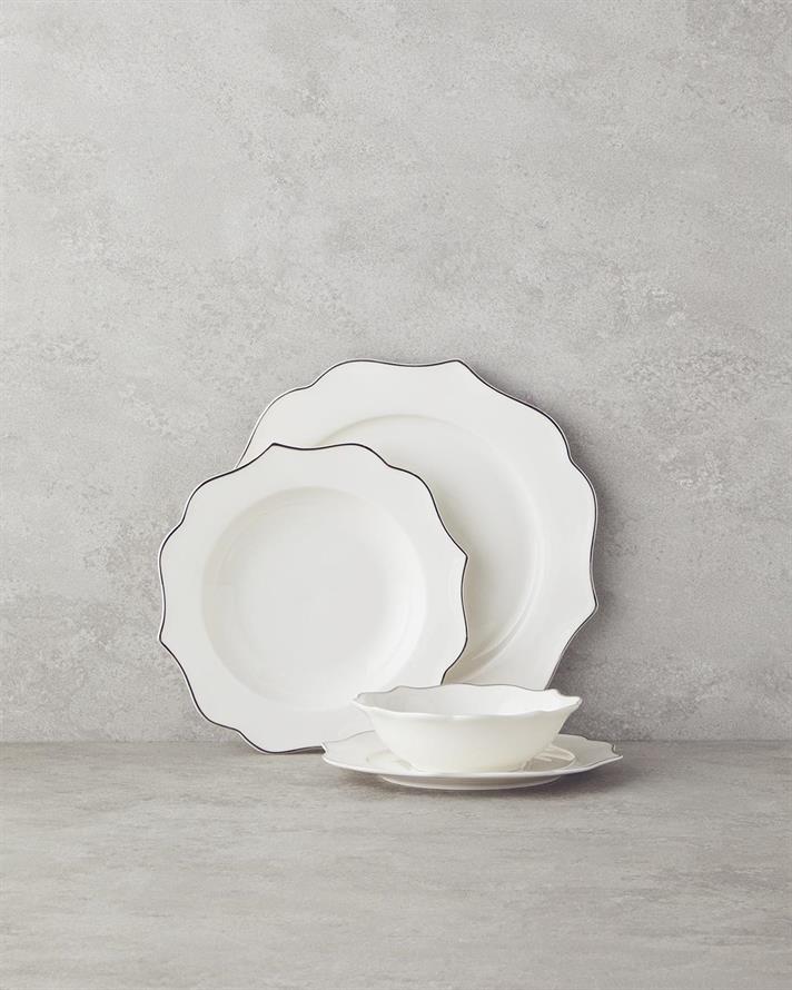 Serviciu de masa, Valencia, portelan, 27 buc pentru 6 persoane, argintiu