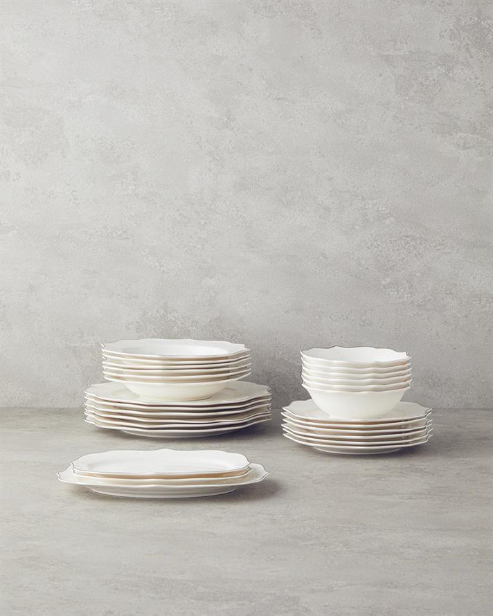 Serviciu de masa, Valencia, portelan, 27 buc pentru 6 persoane, argintiu