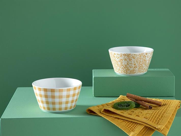 Set 2 boluri, Dainty Flowers, porțelan, 11 cm, galben muștar