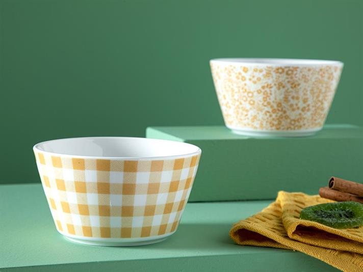 Set 2 boluri, Dainty Flowers, porțelan, 11 cm, galben muștar