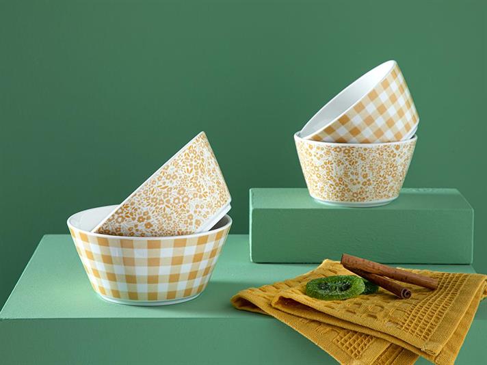 Set 2 boluri, Dainty Flowers, porțelan, 11 cm, galben muștar