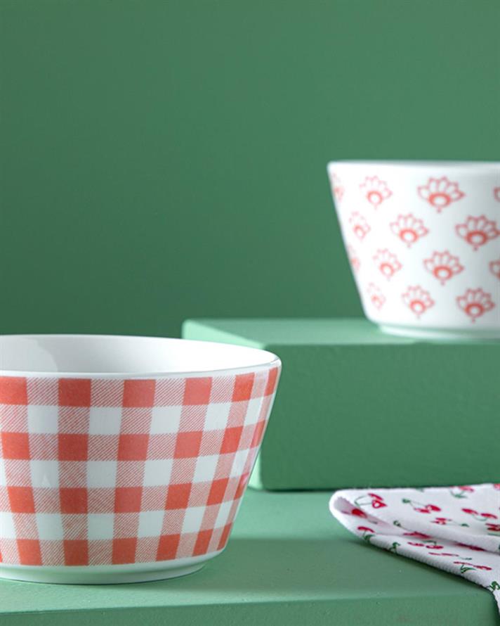 Set 2 boluri, Dainty Gingham, porțelan, 14 cm, portocaliu