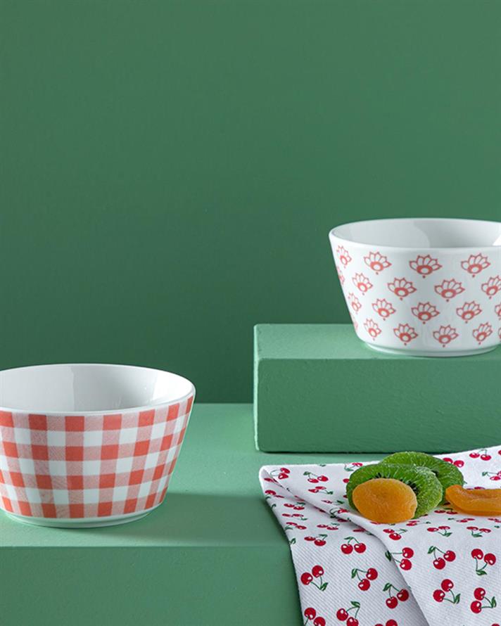 Set 2 boluri, Dainty Gingham, porțelan, 14 cm, portocaliu