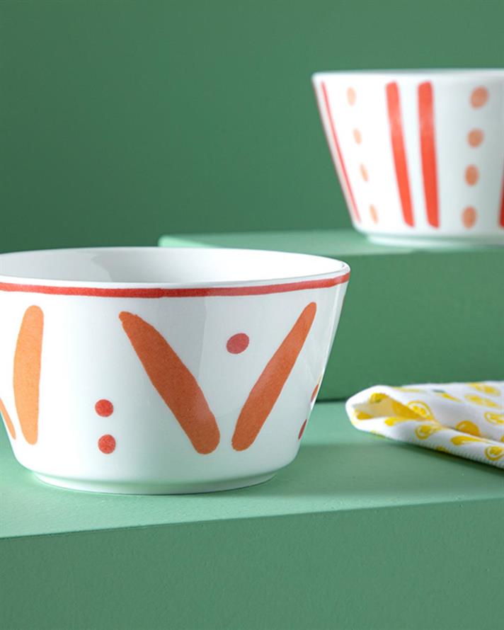 Set 2 boluri, Dainty Lines, porțelan, 14 cm, portocaliu