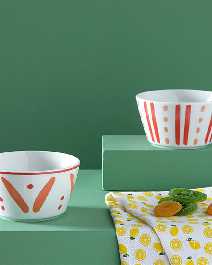 Set 2 boluri, Dainty Lines, porțelan, 14 cm, portocaliu