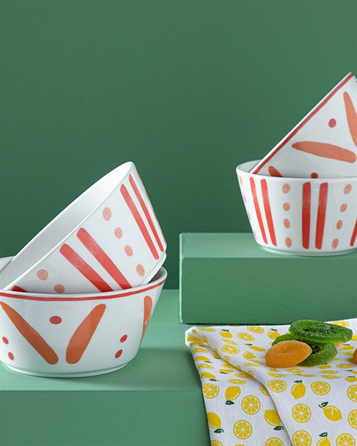 Set 2 boluri, Dainty Lines, porțelan, 14 cm, portocaliu