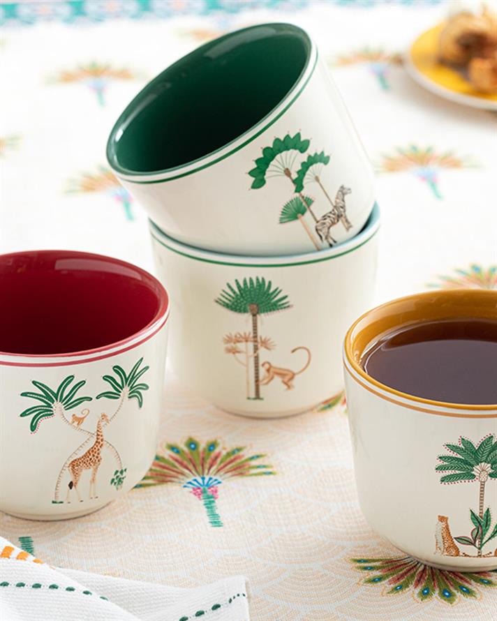 Set 2 căni, Exotic shine, ceramică, 270 ml, alb-verde