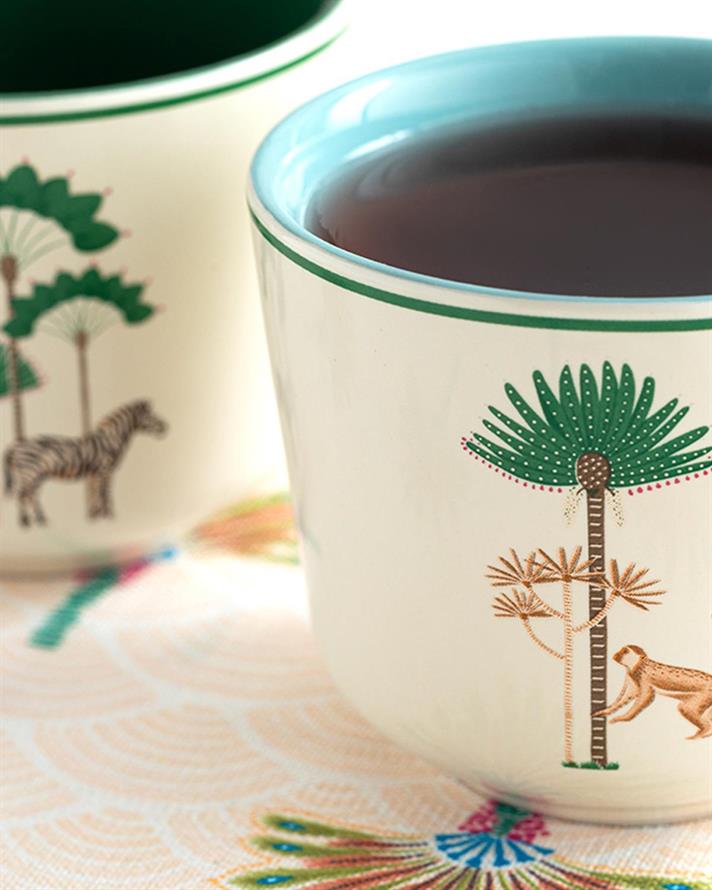 Set 2 căni, Exotic shine, ceramică, 270 ml, alb-verde