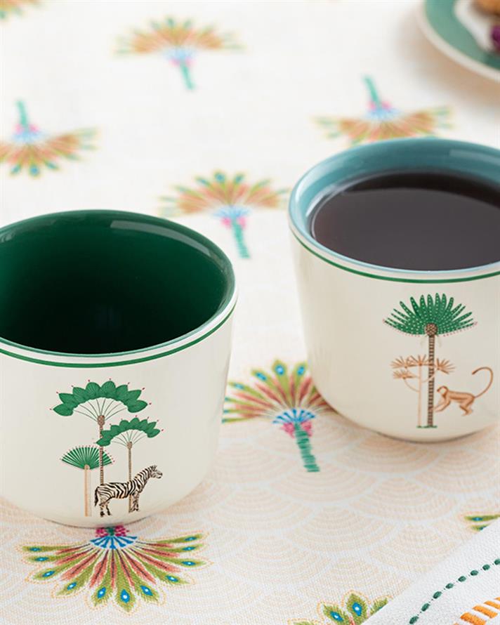 Set 2 căni, Exotic shine, ceramică, 270 ml, alb-verde