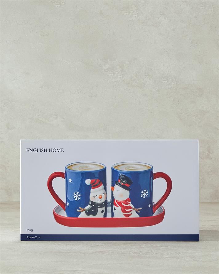 Set 2 căni, Lovely Snowmans, dolomită, 400 ml, bleumarin