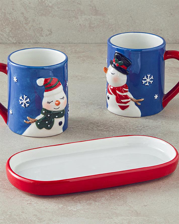 Set 2 căni, Lovely Snowmans, dolomită, 400 ml, bleumarin