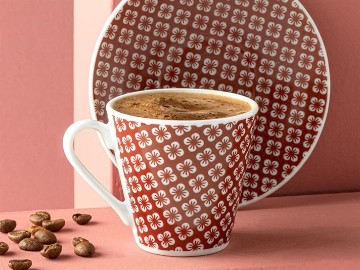 Set 2 cești de cafea cu farfurie, Alessi, porțelan, 80 ml, bordo