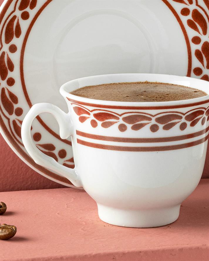 Set 2 cești de cafea cu farfurie, Axis, porțelan, 80 ml, bordo